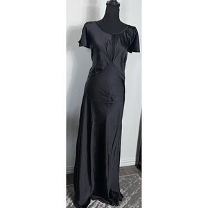 Old Navy Occasion Black Satin Maxi Dress XXL Flutter Sleeve Keyhole NWT